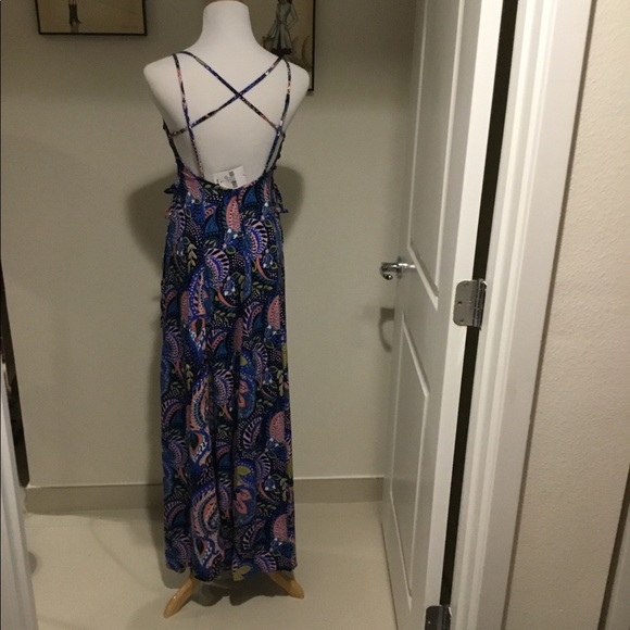 Forever 21 NWT Long Black Multi Print dress L - Picture 5 of 7